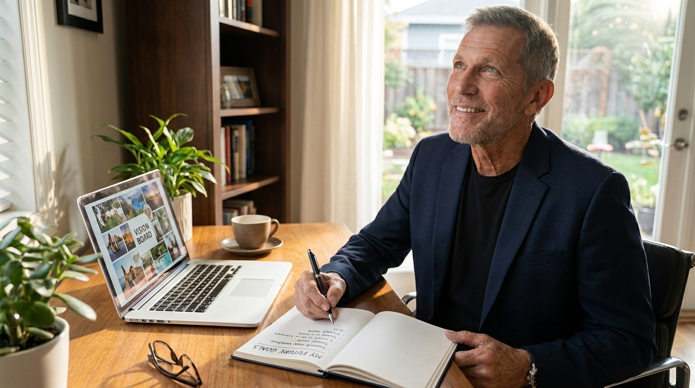 Mike Carter writing at a desk